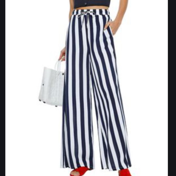 Onia Chloe Stripe Poplin Wide Leg Palazzo Pants - Picture 9 of 9